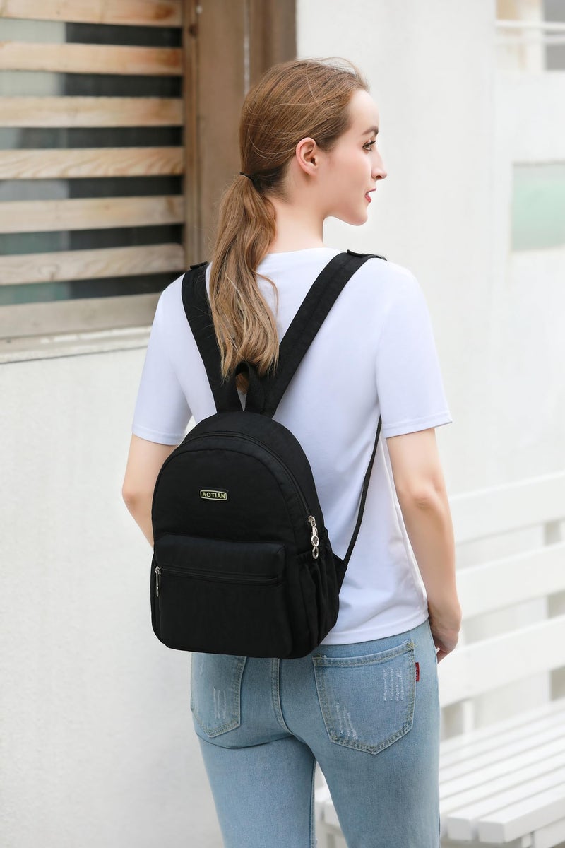 AOTIAN Mini Lightweight 11.8 Inch Backpack Durable Travel Hiking Women and Girls Small Daypack, 7 Liters Black - Image 2
